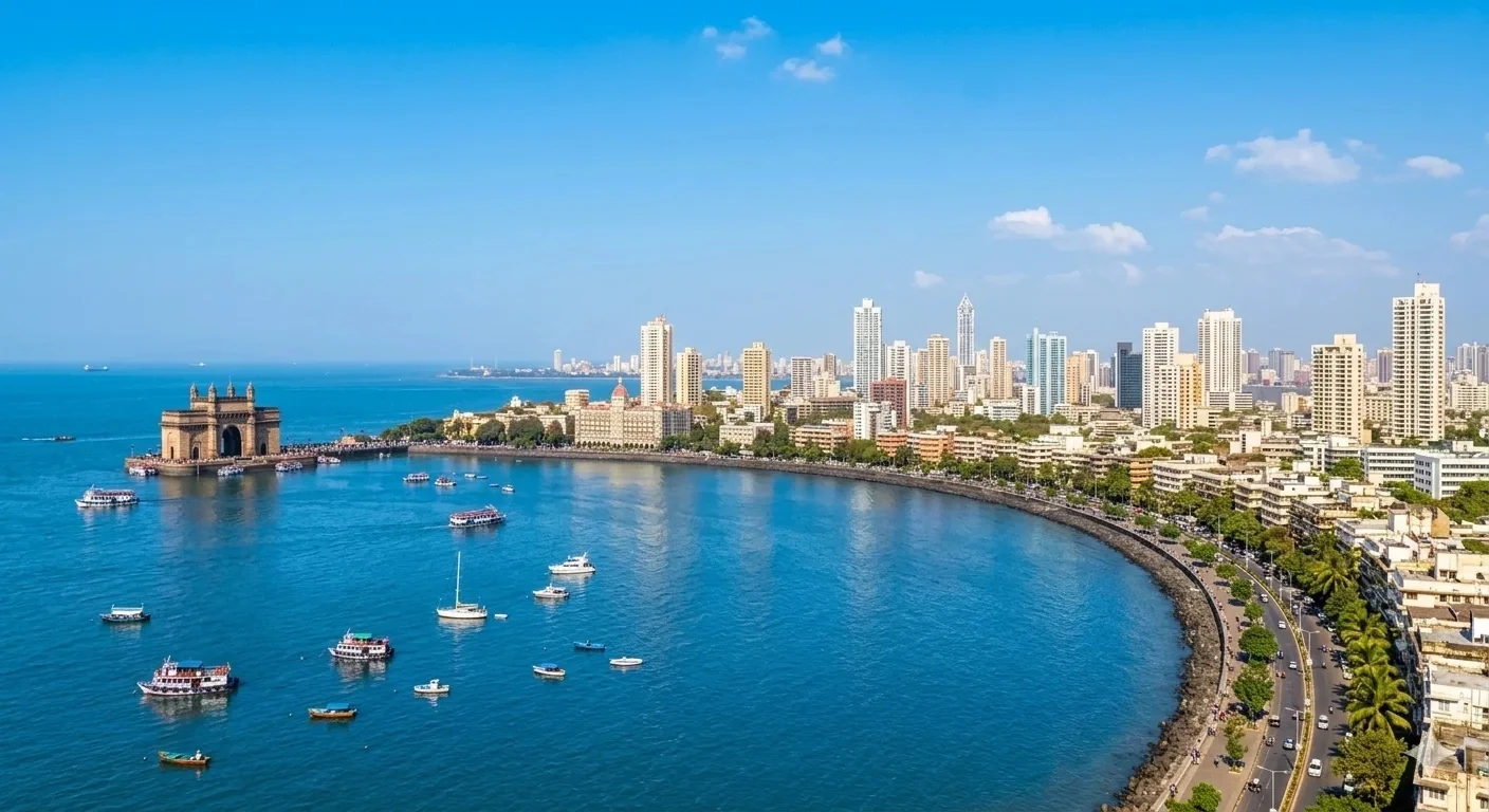Mumbai business district and Marine Drive